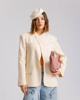 Blazer collo alto gessata PANNA - V15237