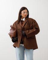 Blazer oversize in finto camoscio MARRONE - V11753