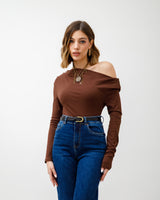 Maglia in cotone con spalla scoperta - H12085