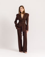 Pantaloni sartoriali palazzo gessato MORO - 0015