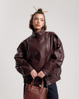 Bomber finta pelle collo alto BORDEAUX - 22001