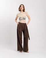 Pantaloni palazzo con fusciacca MARRONE - M778