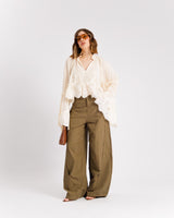 Pantaloni palazzo in cotone VERDE MILITARE - P15672