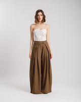 Pantaloni palazzo con pieghe MARRONE - KLL1