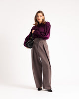 Pantalon à pinces à rayures tennis MARRON - U3162