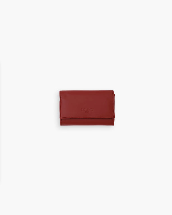 Portafoglio in pelle medio con patta bordeaux - LOVING BAGS
