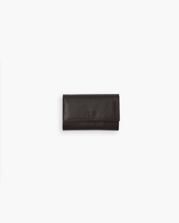 Portafoglio in pelle medio con patta marrone - LOVING BAGS