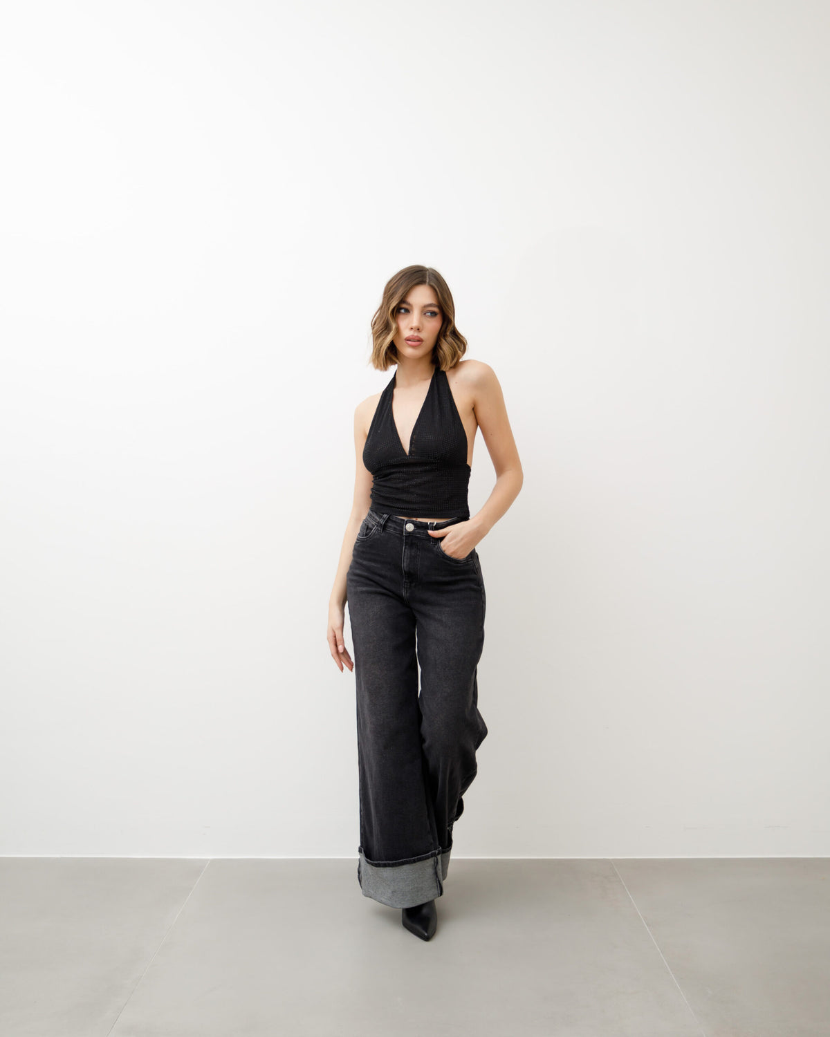 Top corto con strass - 15838 slcn