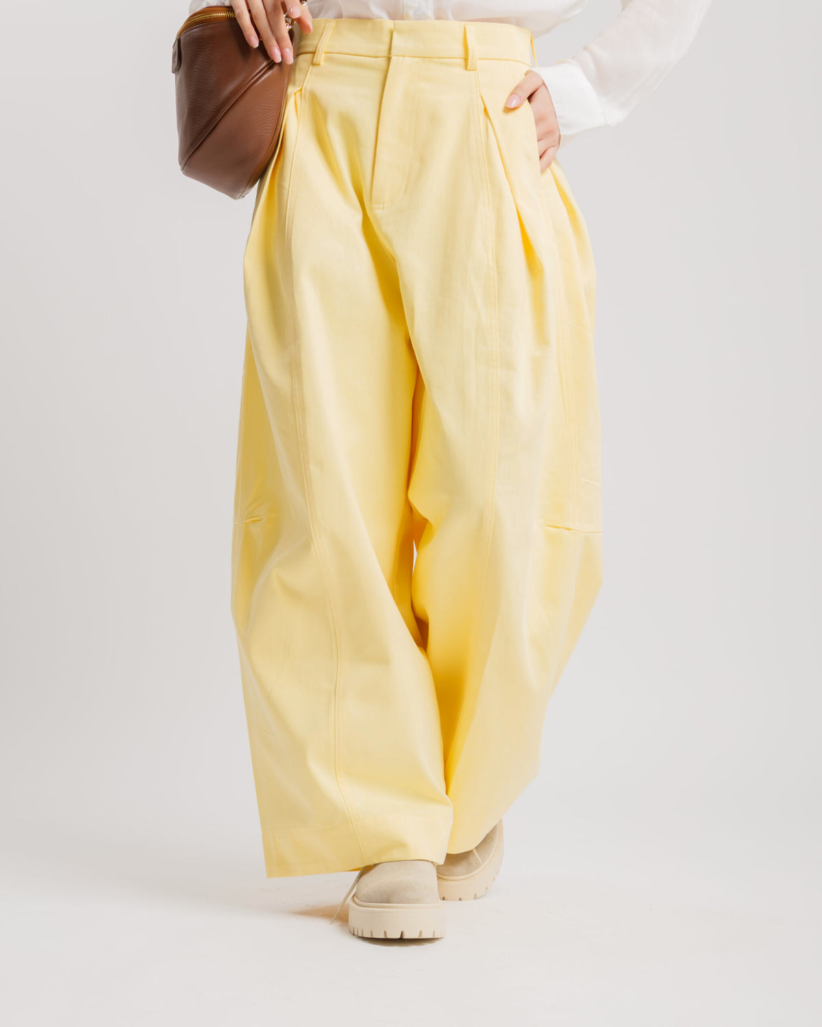 Pantaloni ampi in cotone GIALLO - P12688