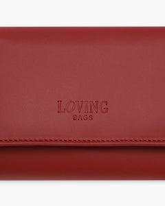 Portafoglio in pelle medio con patta bordeaux - LOVING BAGS