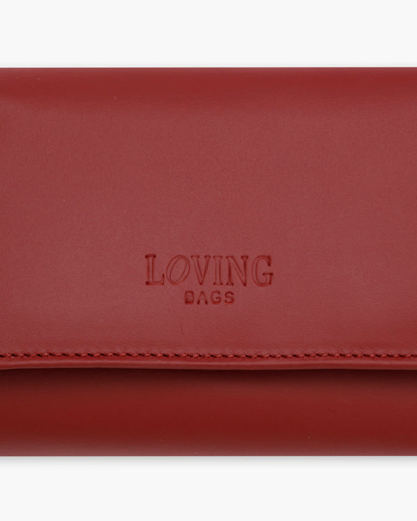 Portafoglio in pelle medio con patta bordeaux - LOVING BAGS