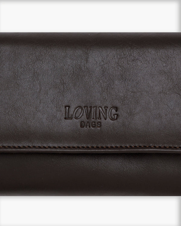 Portafoglio in pelle medio con patta marrone - LOVING BAGS
