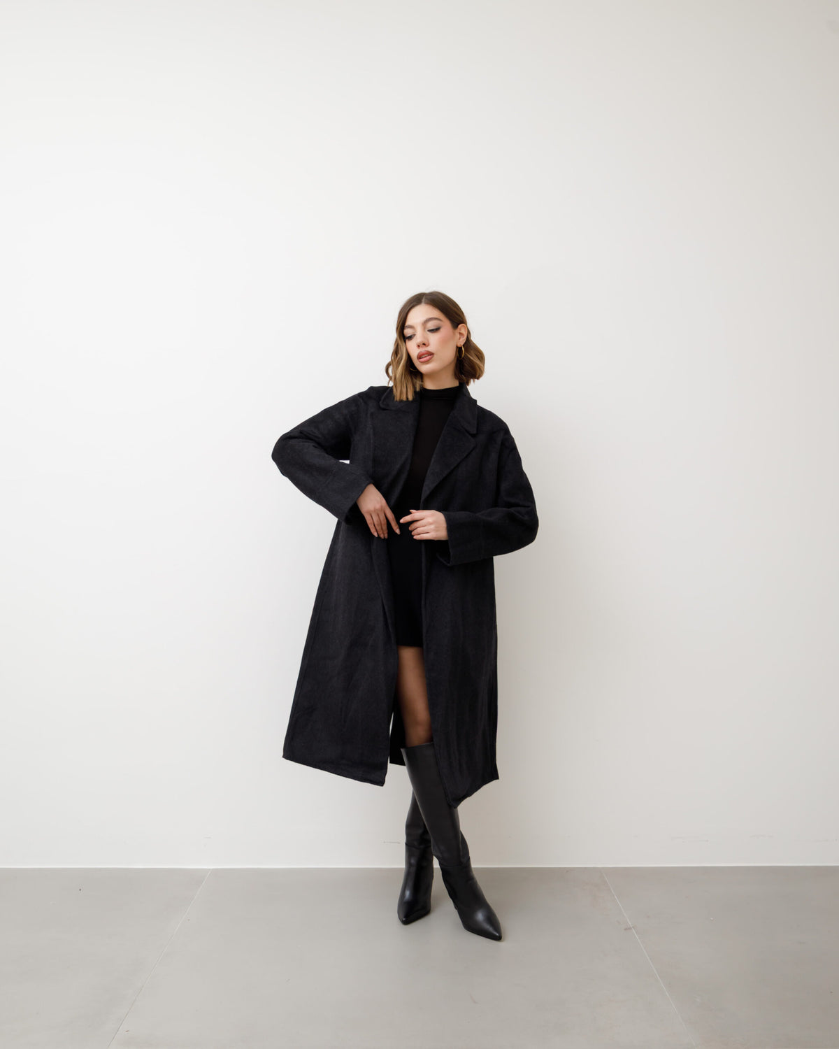 Cappotto in lana con cintura - L12508  INC