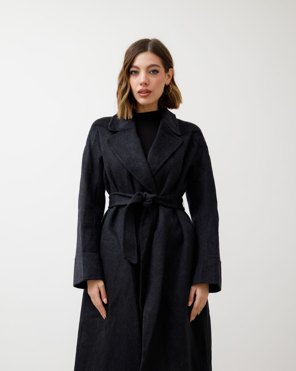 Cappotto in lana con cintura - L12508  INC