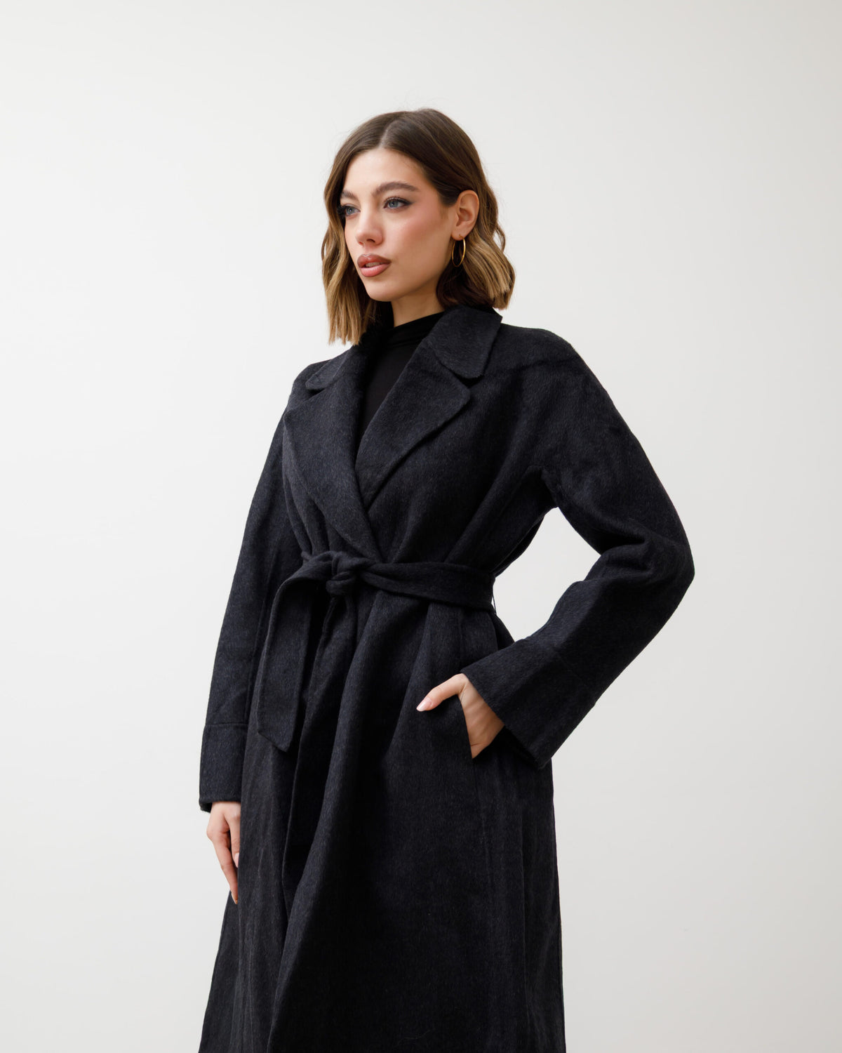 Cappotto in lana con cintura - L12508  INC