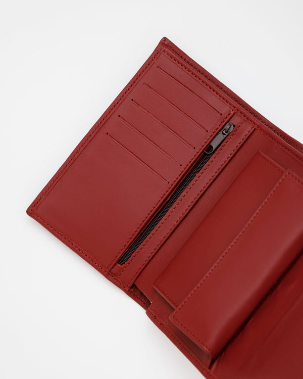 Portafoglio in pelle medio con patta bordeaux - LOVING BAGS