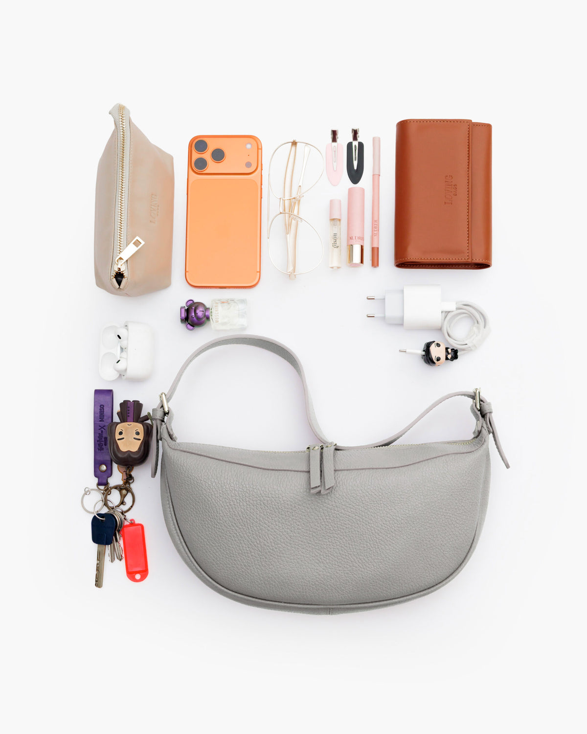 Borsa in pelle RACHEL MIGNON grigio perla - LOVING BAGS