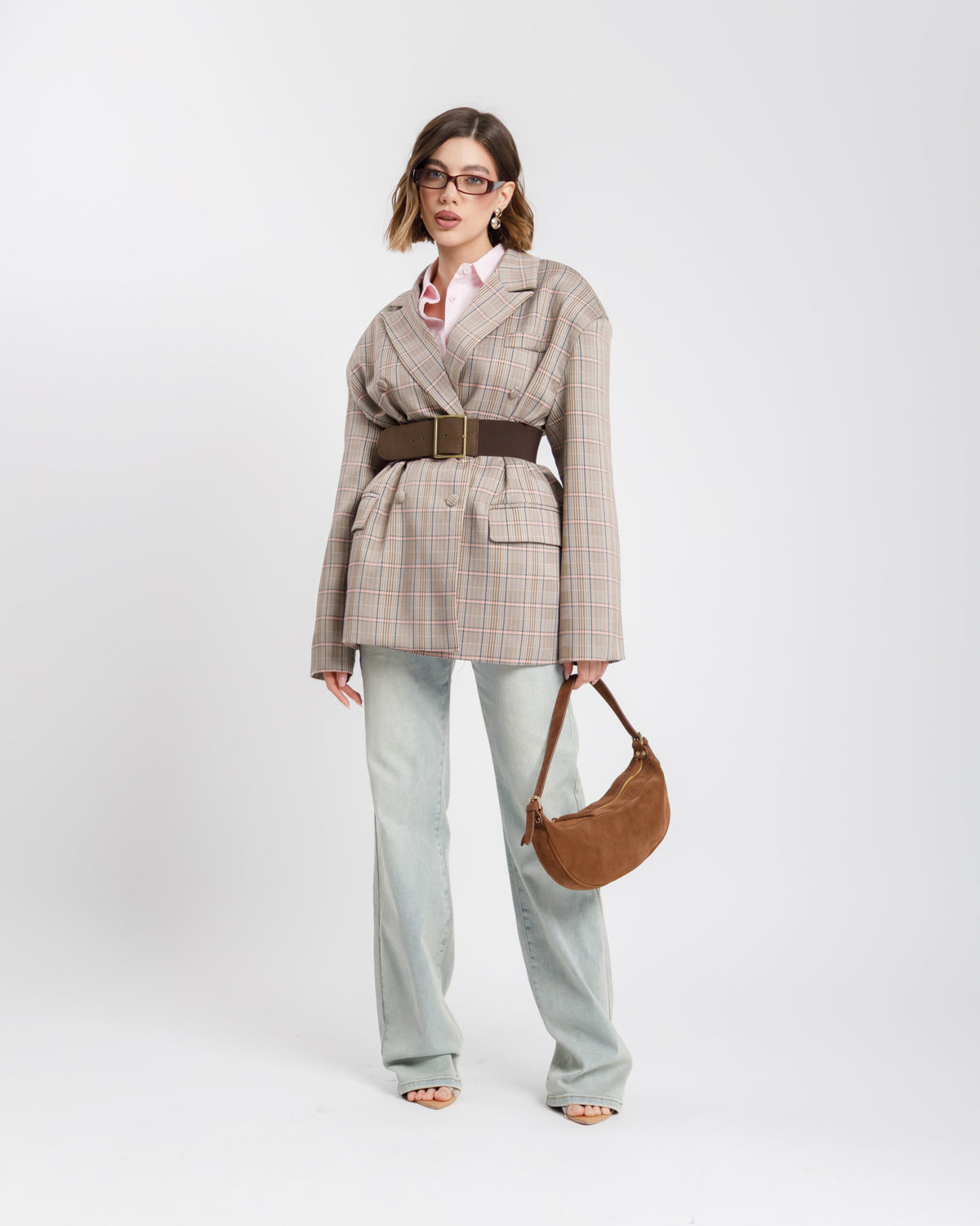 Blazer oversize quadretti ROSA - V13318