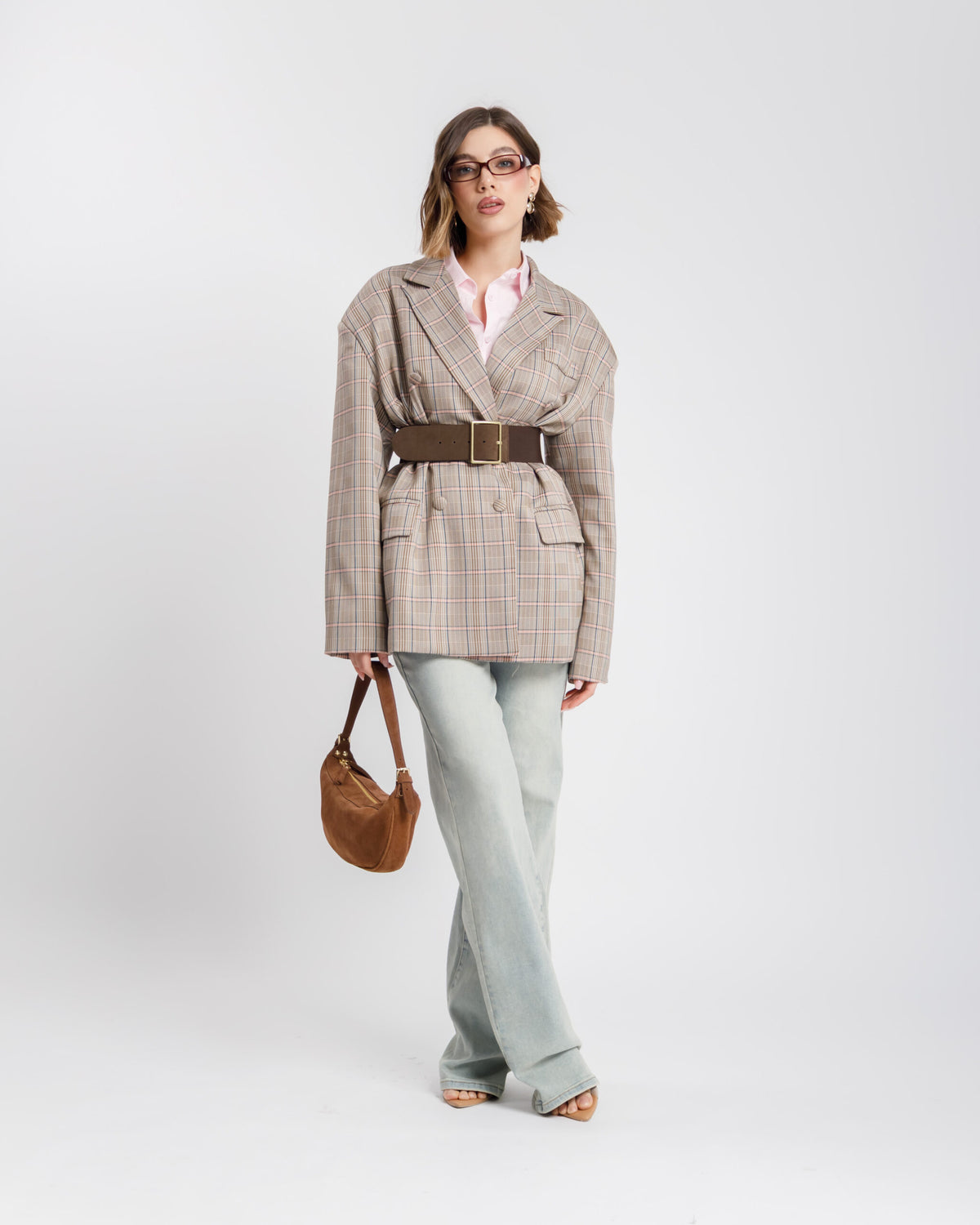 Blazer oversize quadretti ROSA - V13318