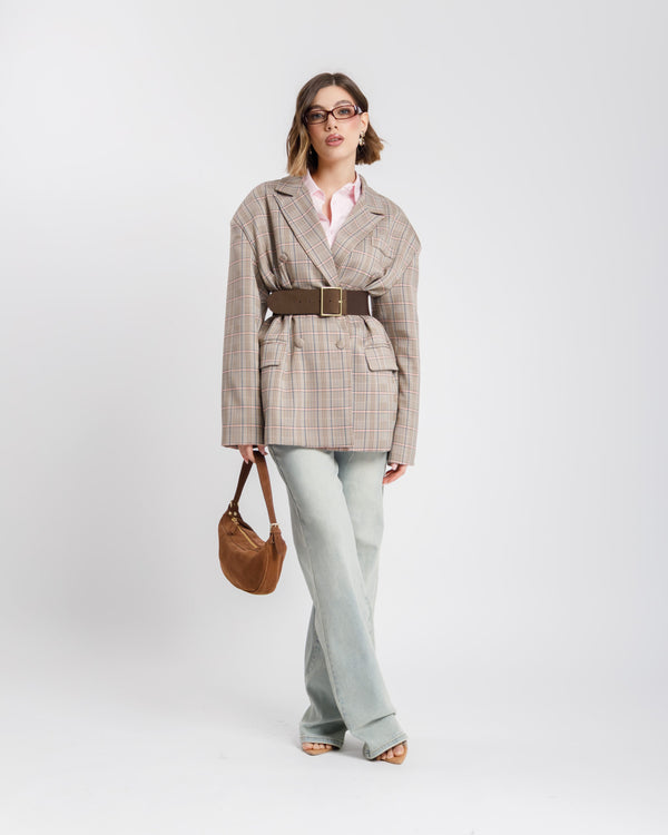 Blazer oversize quadretti ROSA - V13318