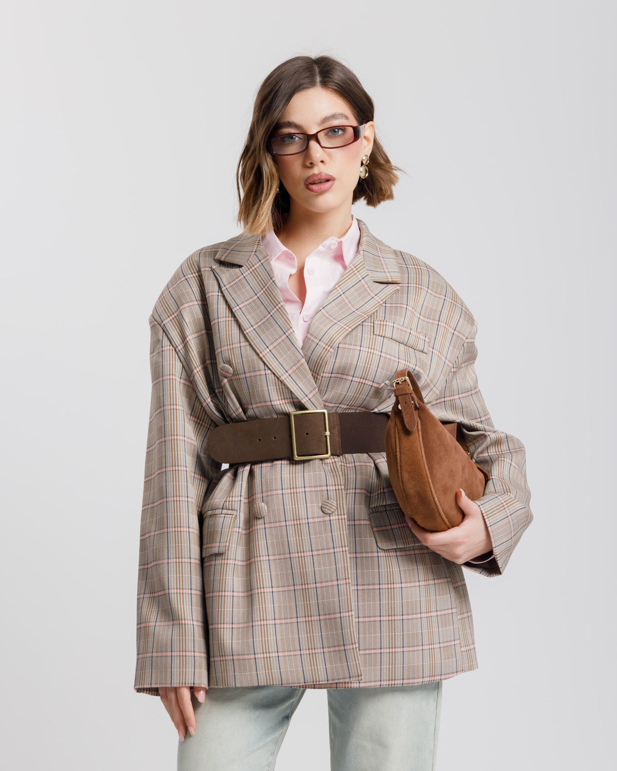 Blazer oversize quadretti ROSA - V13318