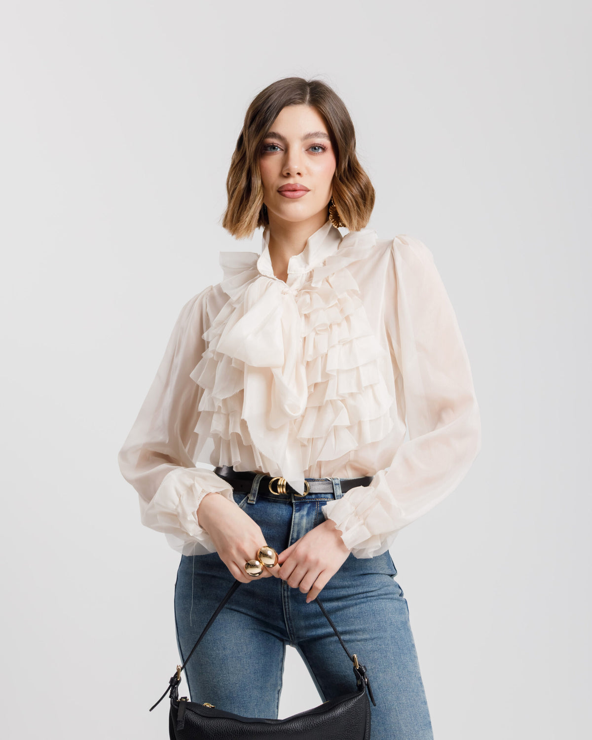 Camicia con rouches ECRU' - CHY8725