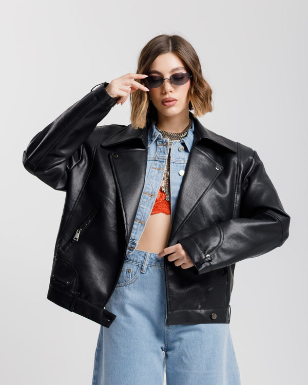 Chiodo in finta pelle oversize  - CV2207