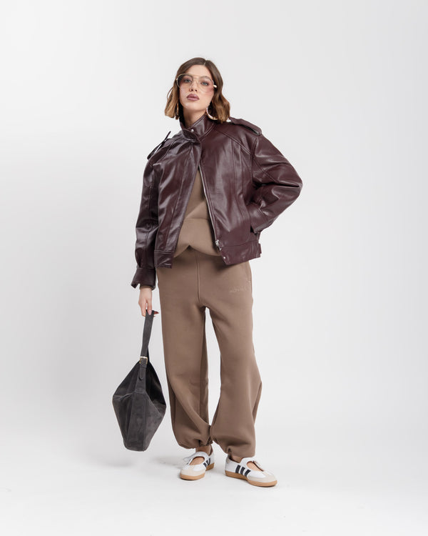 Chiodo in finta pelle con colletto BORDEAUX- CV2203