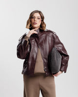 Chiodo in finta pelle con colletto BORDEAUX- CV2203