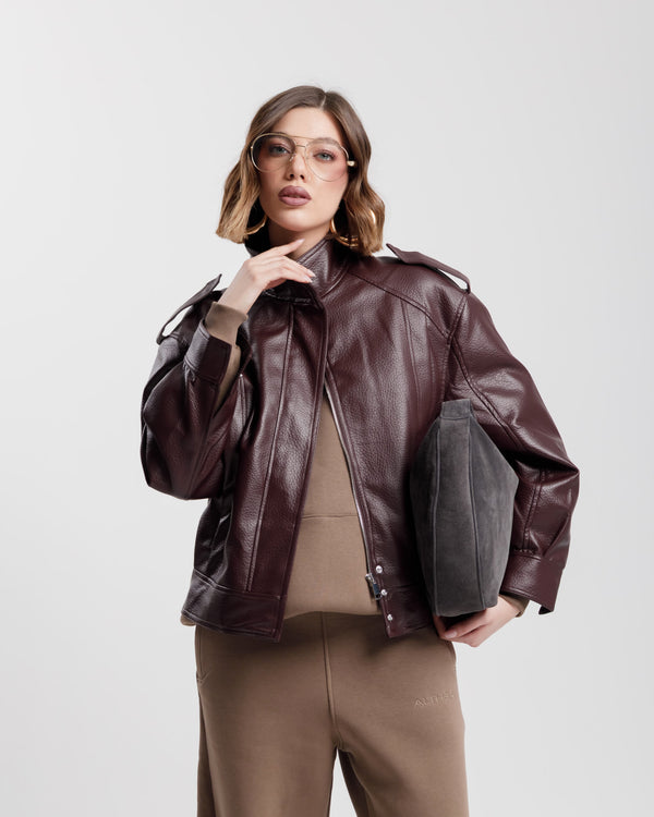 Chiodo in finta pelle con colletto BORDEAUX- CV2203
