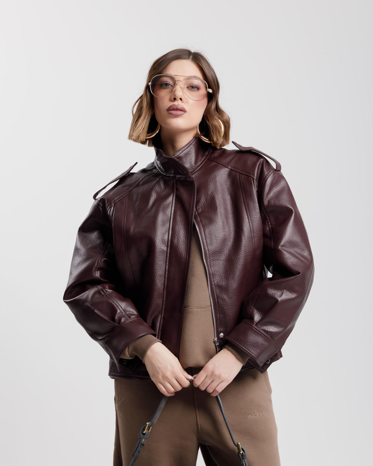 Chiodo in finta pelle con colletto BORDEAUX- CV2203