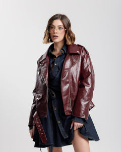 Chiodo in finta pelle con cintura BORDEAUX - CV2205