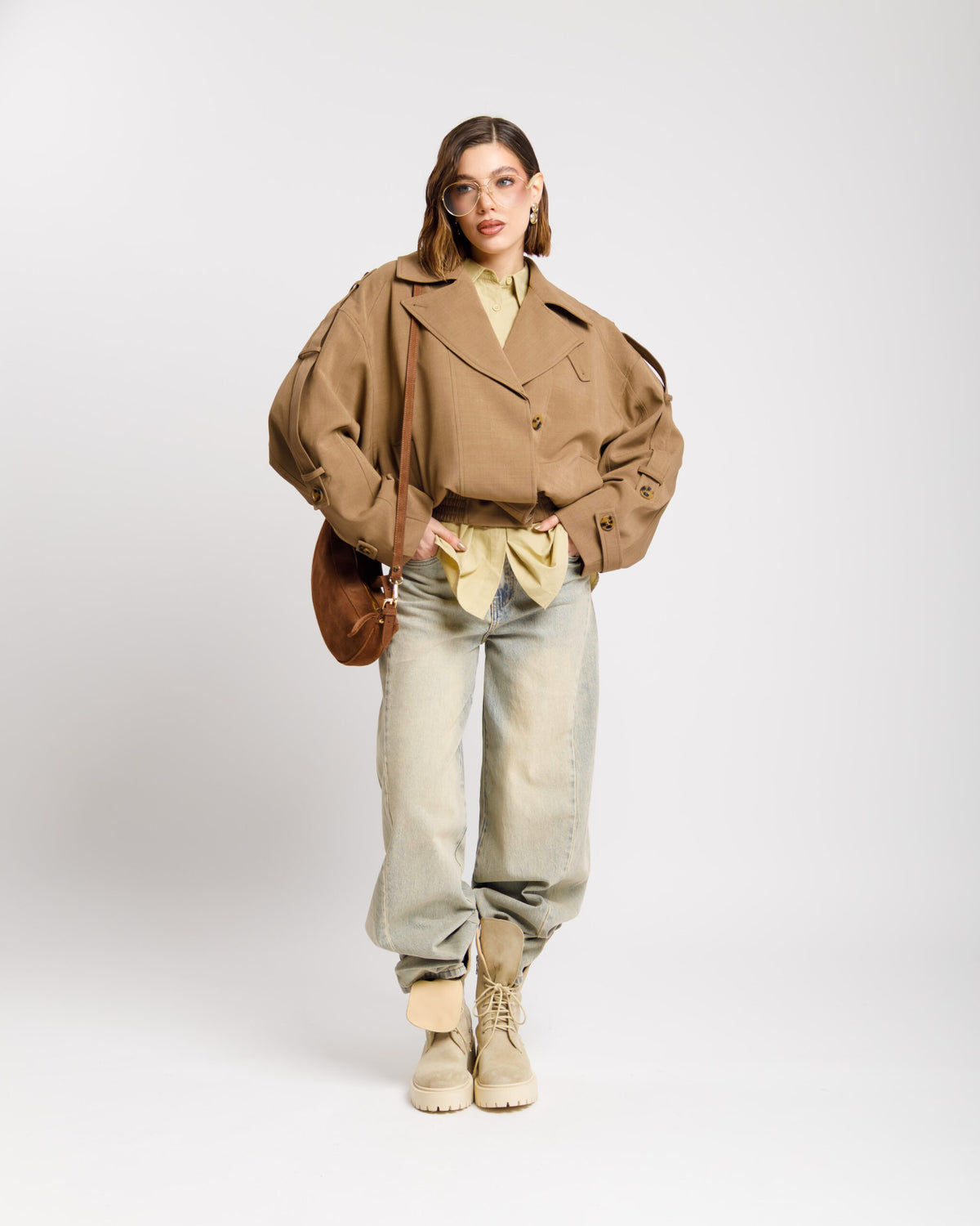 Trench corto collo alto BEIGE - W25226