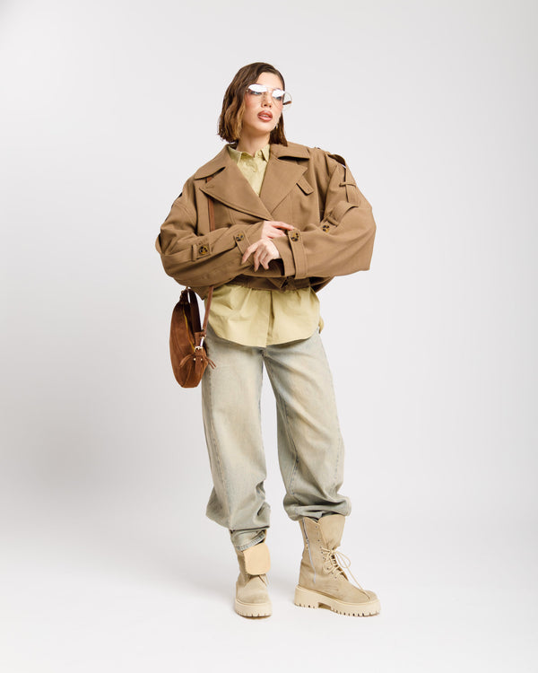 Trench corto collo alto BEIGE - W25226