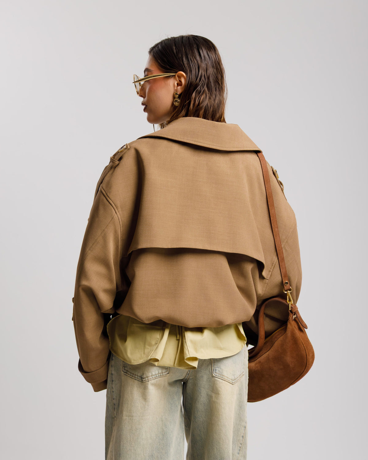 Trench corto collo alto BEIGE - W25226