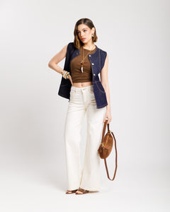 Jeans vita bassa con tasche PANNA- SK227-4