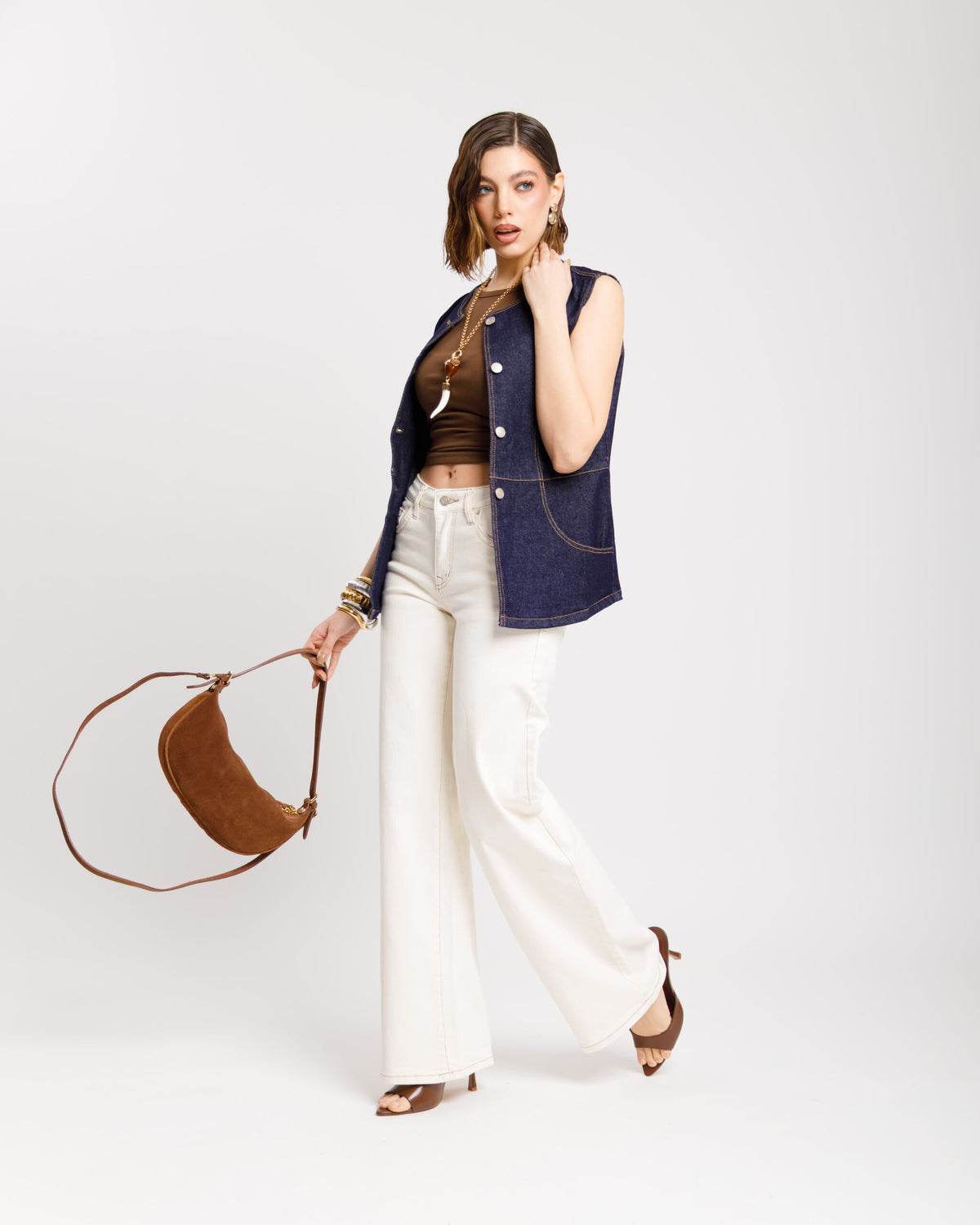 Jeans vita bassa con tasche PANNA- SK227-4