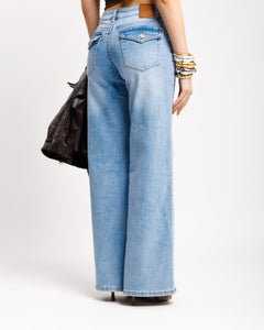 Jeans vita bassa con tasche BLU CHIARO - SK227-4