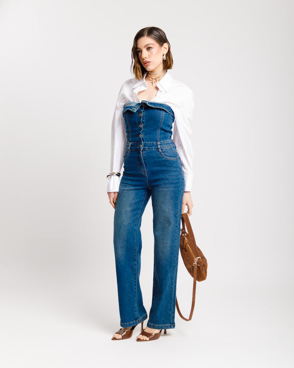 Jumpsuit a fascia in denim BLU MARINO - K696