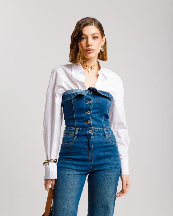 Jumpsuit a fascia in denim BLU MARINO - K696