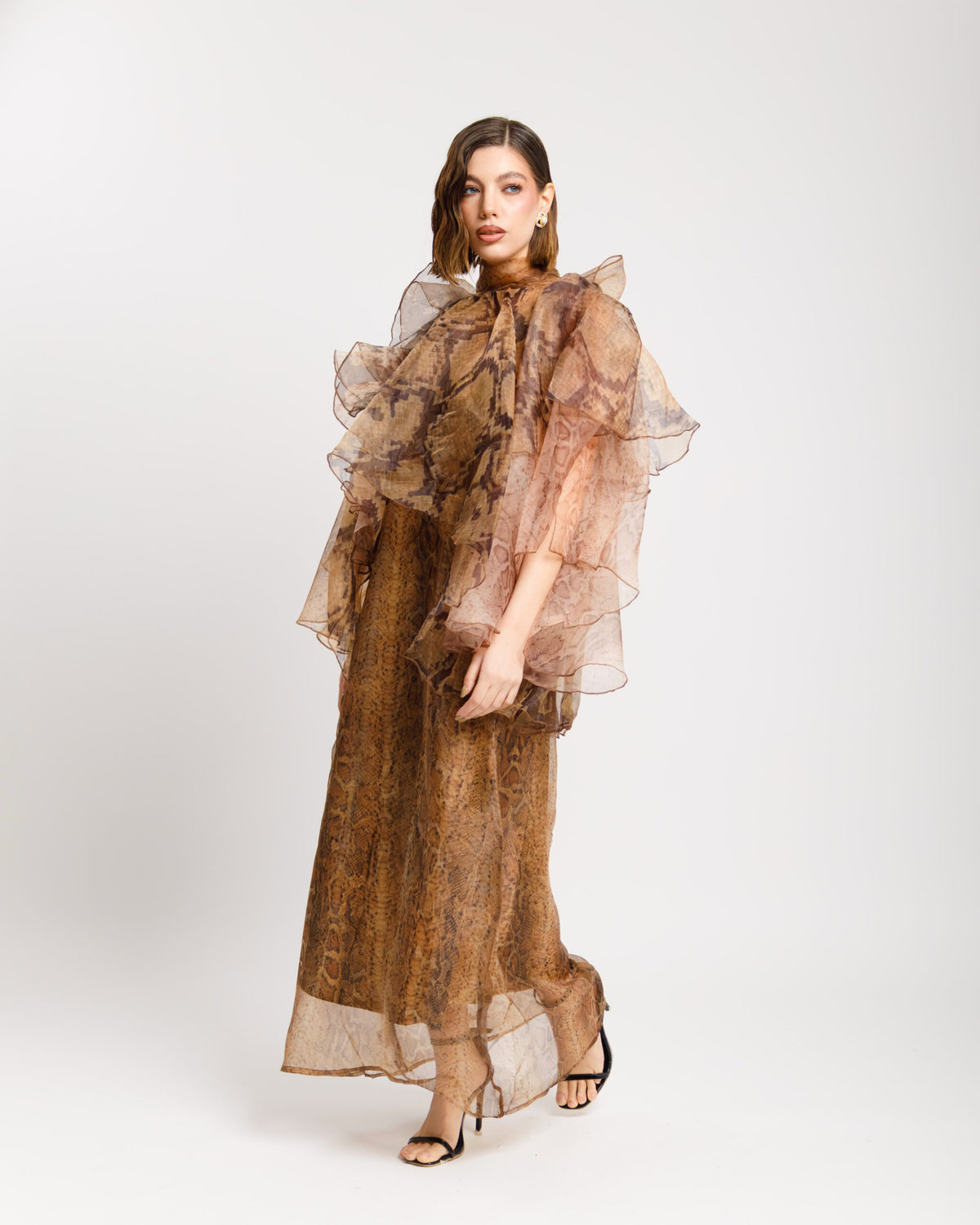 Abito lungo in organza stampato - R13198