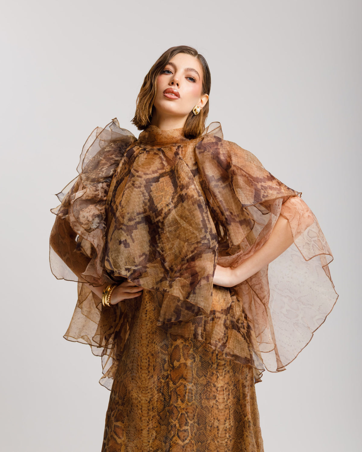 Abito lungo in organza stampato - R13198