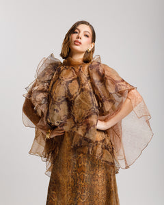 Abito lungo in organza stampato - R13198