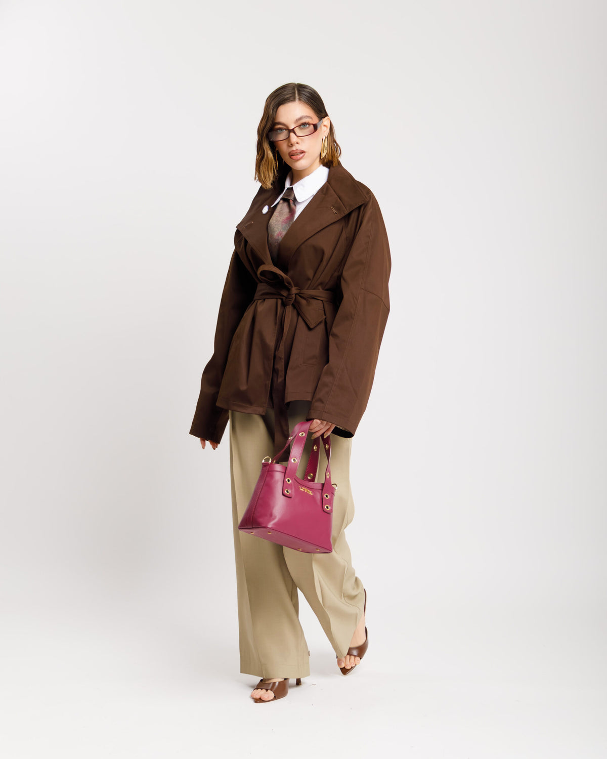 Trench midi con collo alto MARRONE - 3165