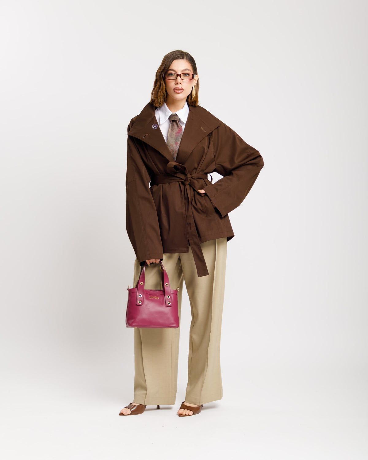 Trench midi con collo alto MARRONE - 3165