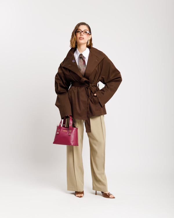 Trench midi con collo alto MARRONE - 3165