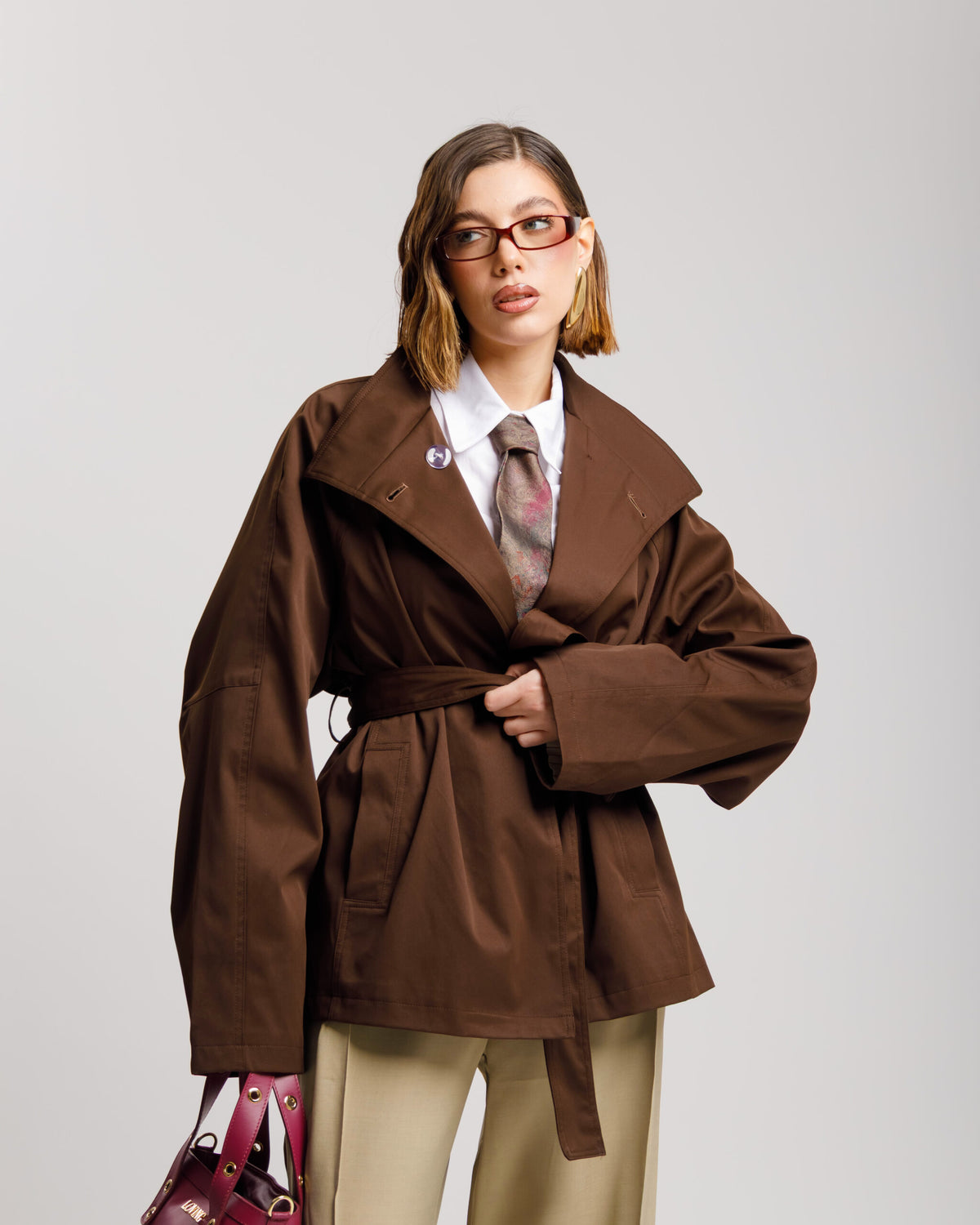 Trench midi con collo alto MARRONE - 3165