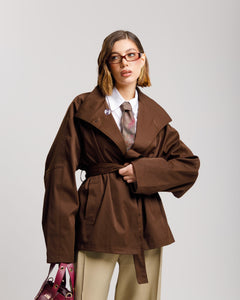 Trench midi con collo alto MARRONE - 3165