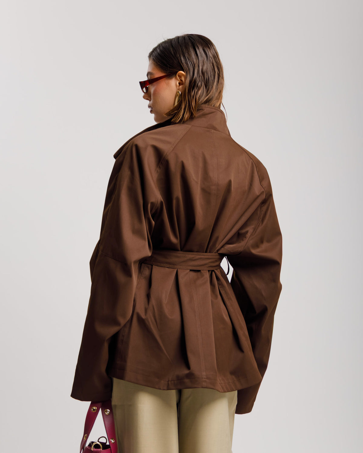 Trench midi con collo alto MARRONE - 3165
