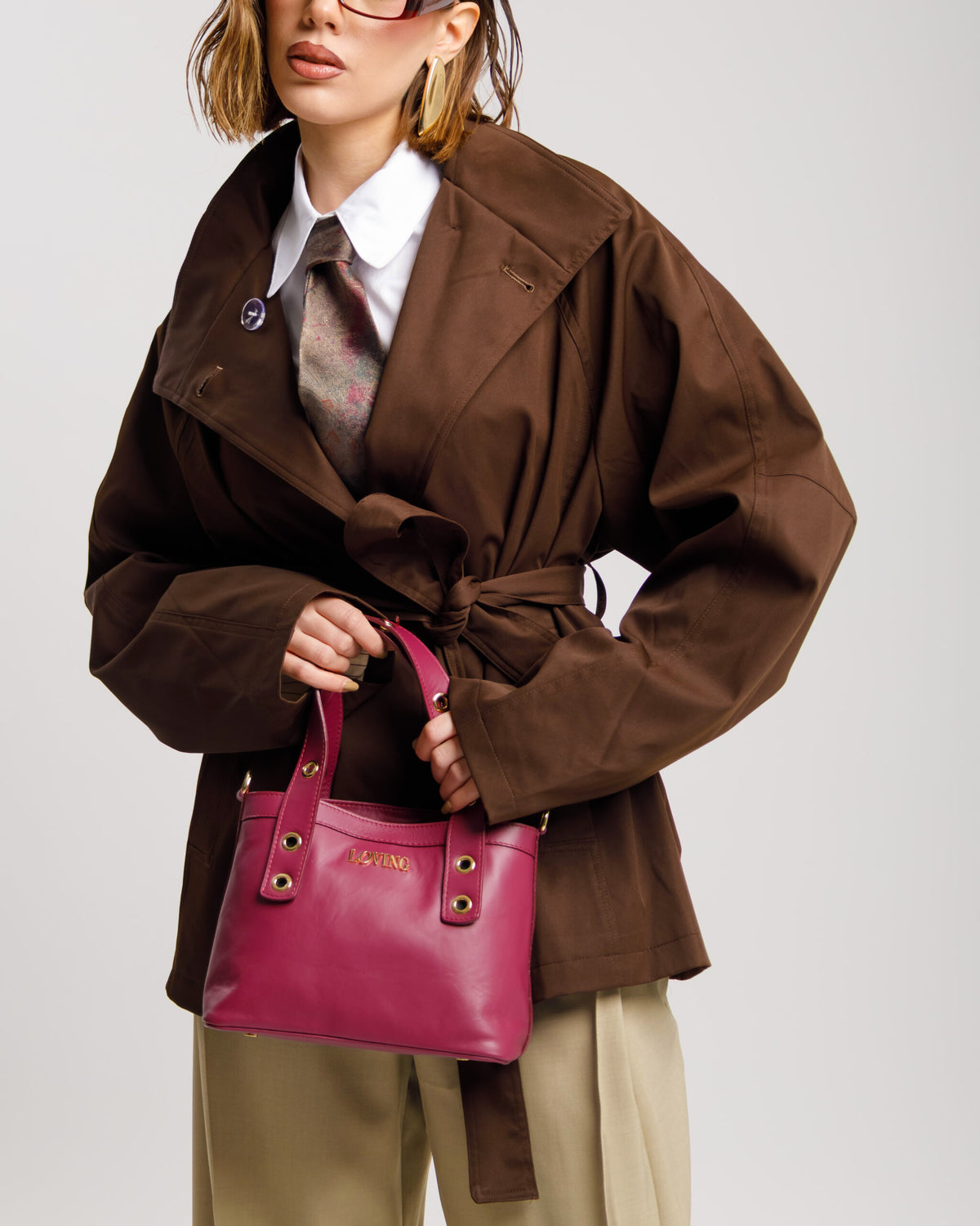 Trench midi con collo alto MARRONE - 3165